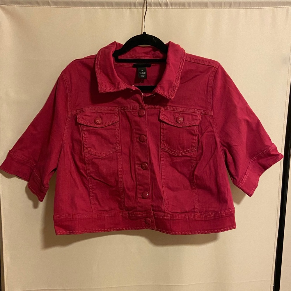 NWT Lane Bryant Pink Crop Denim Jacket Size 14